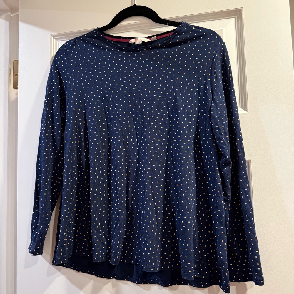 Boden Navy Blue and Gold Dot Long-sleeve Top - Size Medium